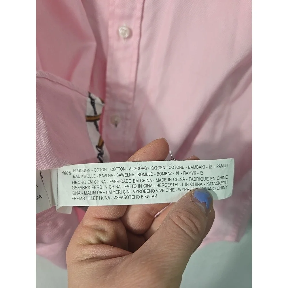 Zara Man Asian Fit Button Down Shirt Men's 15 Pink Long Sleeve Flip Cuff‎ Cotton